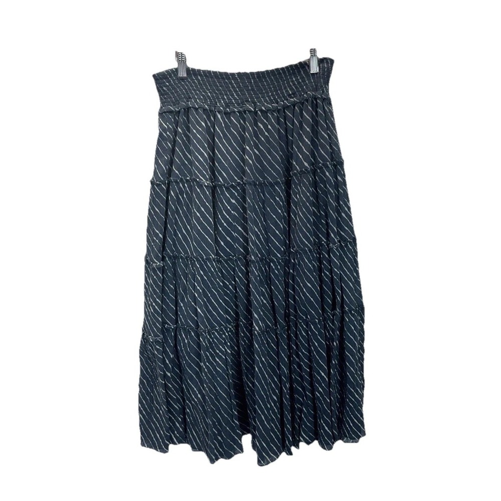 Lauren Ralph Lauren Blue Cotton Tiered Cottagecore Midi pullon Skirt Sz M Stripe